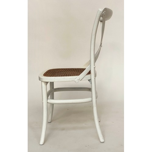 245 - DINING CHAIRS, a set of six, white bentwood and caned seats with 'X' backs. (6)