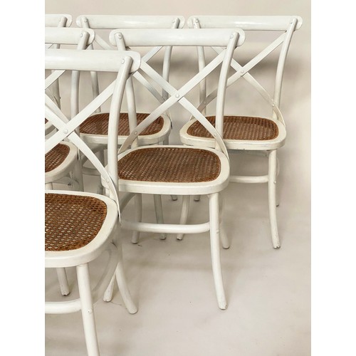 245 - DINING CHAIRS, a set of six, white bentwood and caned seats with 'X' backs. (6)