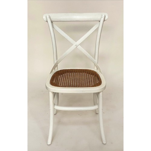 245 - DINING CHAIRS, a set of six, white bentwood and caned seats with 'X' backs. (6)