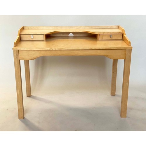 241 - WORK TABLE, contemporary beech with super structure compartments and drawers, with splay supports, 1... 