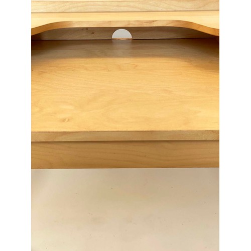 241 - WORK TABLE, contemporary beech with super structure compartments and drawers, with splay supports, 1... 