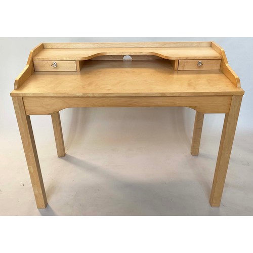 241 - WORK TABLE, contemporary beech with super structure compartments and drawers, with splay supports, 1... 