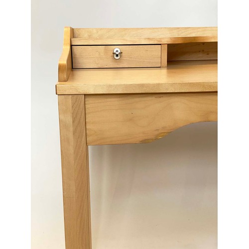 241 - WORK TABLE, contemporary beech with super structure compartments and drawers, with splay supports, 1... 