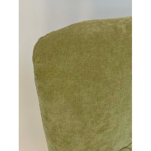 240 - ARMCHAIR, traditional green velvet chenille and buttoned upholstered with lime oak supports, 62cm W.