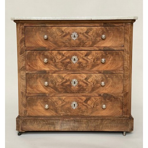 97 - COMMODE, 19th century French Napoleon III bleached flamed mahogany with four long drawers and silver... 