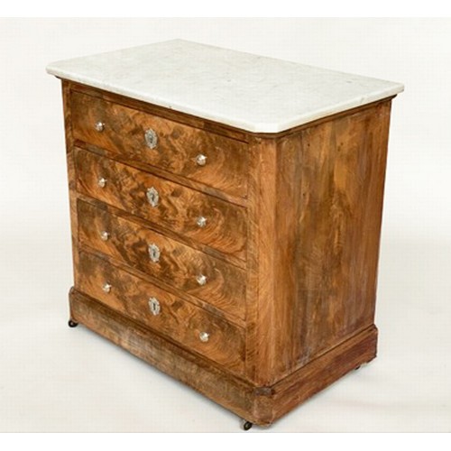 97 - COMMODE, 19th century French Napoleon III bleached flamed mahogany with four long drawers and silver... 