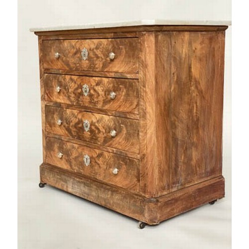 97 - COMMODE, 19th century French Napoleon III bleached flamed mahogany with four long drawers and silver... 