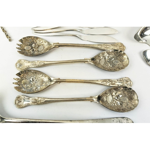 14 - COLLECTION OF SILVER PLATED ITEMS, comprising candelabra, tea service trays, dishes, punch cups, mug... 