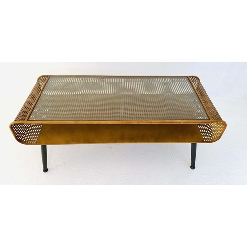 248 - COCKTAIL TABLE, 1960s Danish style, faux rattan, glass top, 44cm H x 119cm W x 50cm D.