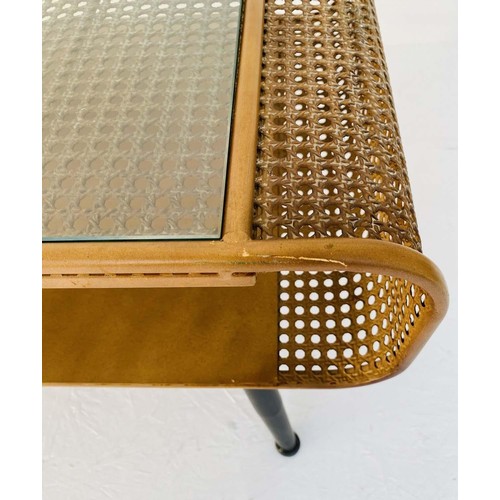 248 - COCKTAIL TABLE, 1960s Danish style, faux rattan, glass top, 44cm H x 119cm W x 50cm D.