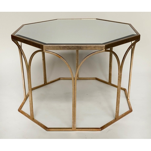368 - LOW TABLE, octagonal mirror glazed with gilt metal supports, 80cm W x 50cm H.