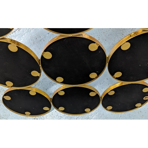 399 - SEGMENTED WALL MIRRORS, a pair, 1960s French style, antiqued gilt finish, 69cm W x 69cm H x 3.5cm. (... 