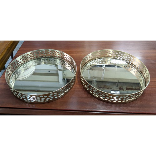 403 - COCKTAIL TRAYS, a pair, 1970s Italian style, gilt finish with mirror 41cm x 41cm x 8cm. (2)