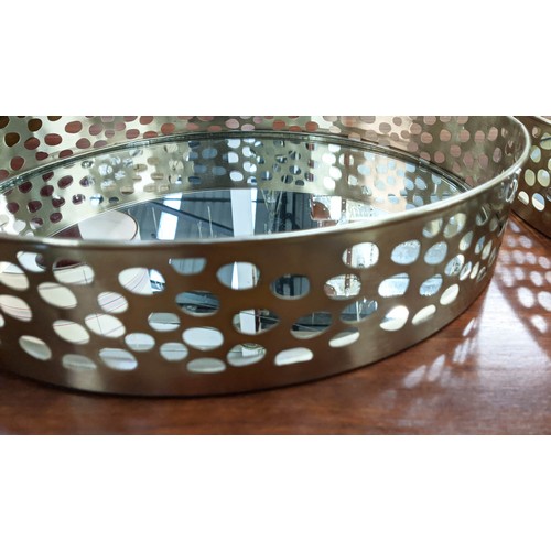 403 - COCKTAIL TRAYS, a pair, 1970s Italian style, gilt finish with mirror 41cm x 41cm x 8cm. (2)