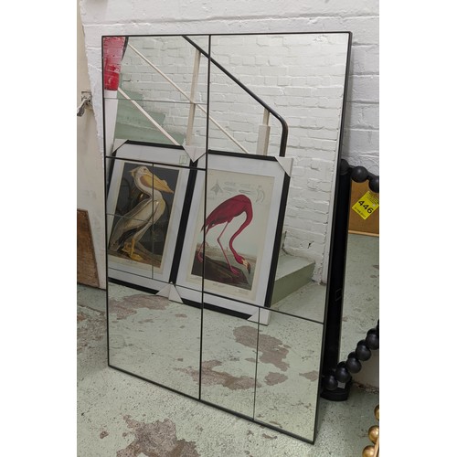 396 - ARCHITECTURAL WALL MIRROR, abstract segmented plate design, 81cm W x 3cm D x 122cm H.