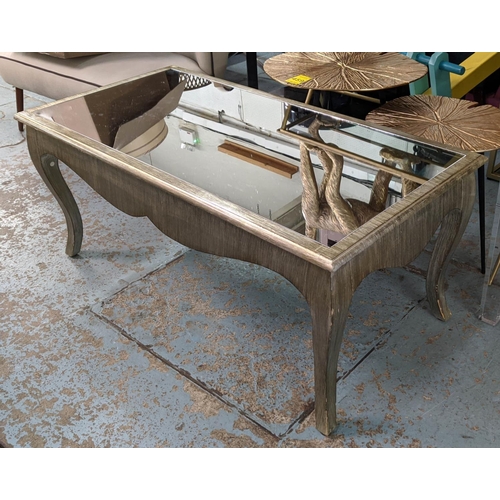 391 - MIRRORED LOW TABLE, 120cm x 60cm x 5cm, silvered frame.