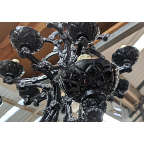 379 - CHANDELIER, sixteen branch, black glass design.