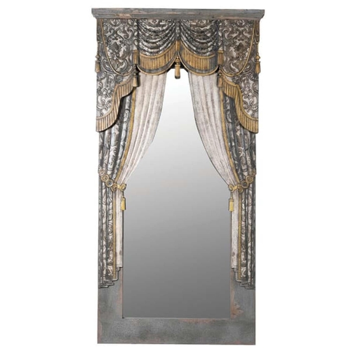 395 - ARCHITECTURAL WALL MIRROR, 201cm H x 104cm W x 16cm D, with faux curtain detail frame.