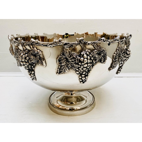 391 - CHAMPAGNE BATH, 25cm H x 37cm diam., polished metal, with grape vine detail.