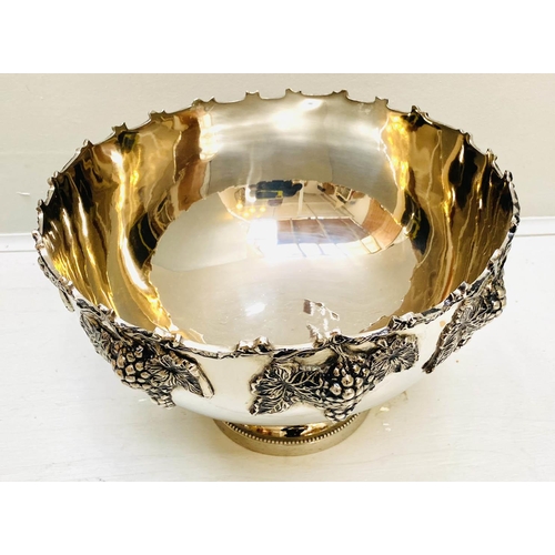 391 - CHAMPAGNE BATH, 25cm H x 37cm diam., polished metal, with grape vine detail.