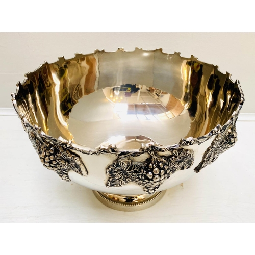 391 - CHAMPAGNE BATH, 25cm H x 37cm diam., polished metal, with grape vine detail.