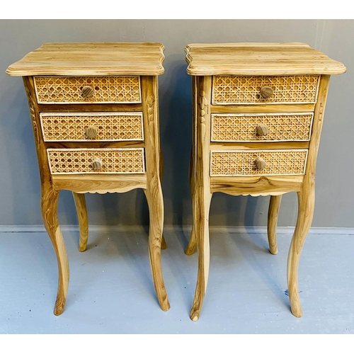 392 - SIDE CHESTS, pair, 71cm H 33cm W x 29cm D, with three rattan drawer fronts and sides. (2)