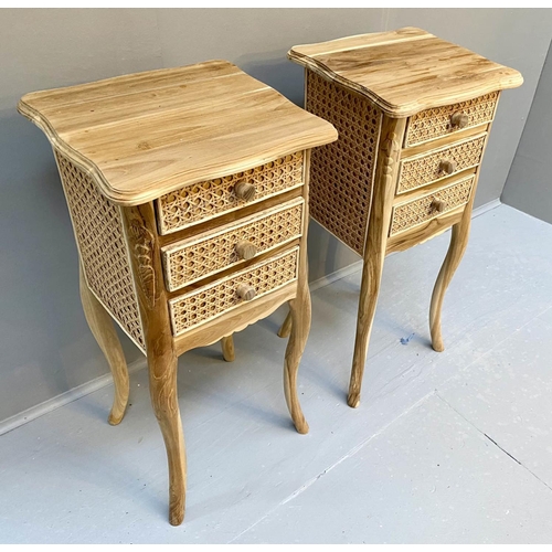 392 - SIDE CHESTS, pair, 71cm H 33cm W x 29cm D, with three rattan drawer fronts and sides. (2)