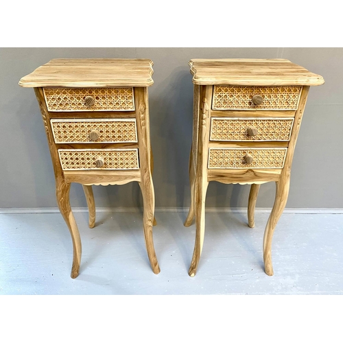 392 - SIDE CHESTS, pair, 71cm H 33cm W x 29cm D, with three rattan drawer fronts and sides. (2)