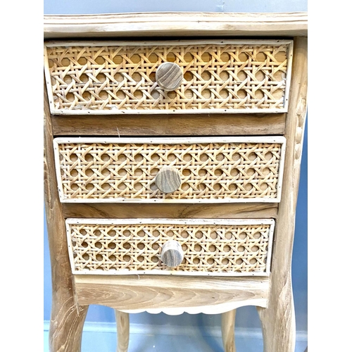 392 - SIDE CHESTS, pair, 71cm H 33cm W x 29cm D, with three rattan drawer fronts and sides. (2)