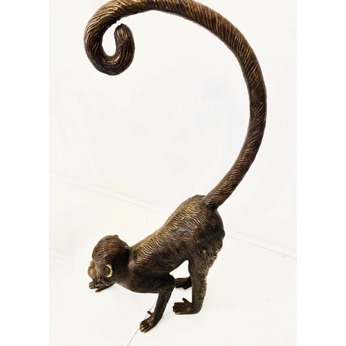 393 - SCULPTURAL MONKEY FIGURES, a pair, 80cm H, bronzed finish. (2)