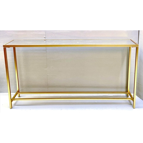 398 - CONSOLE TABLE, 78cm x 152cm x 25cm, mirrored glass inset top, gilt metal frame.