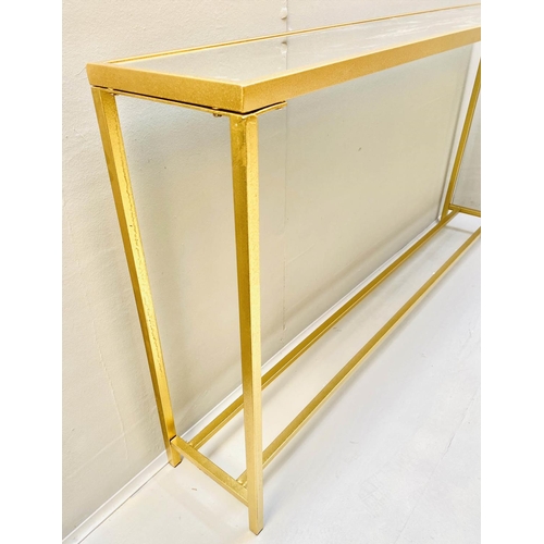 398 - CONSOLE TABLE, 78cm x 152cm x 25cm, mirrored glass inset top, gilt metal frame.