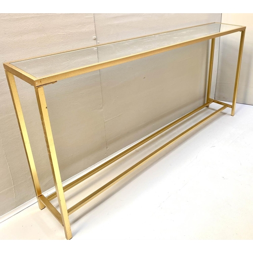 398 - CONSOLE TABLE, 78cm x 152cm x 25cm, mirrored glass inset top, gilt metal frame.