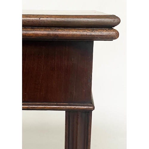 142 - TEA TABLE, George III mahogany, foldover with drawer and channelled supports, 89cm x 44cm x 72cm H.