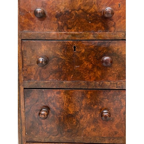 202 - PEDESTAL DESK, Victorian burr walnut with gilt tooled green leather writing surface above nine well ... 