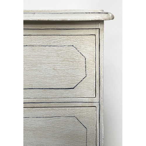 185 - VICTORIAN CHEST, grey painted and traditionally black lined with two short above three long drawers,... 