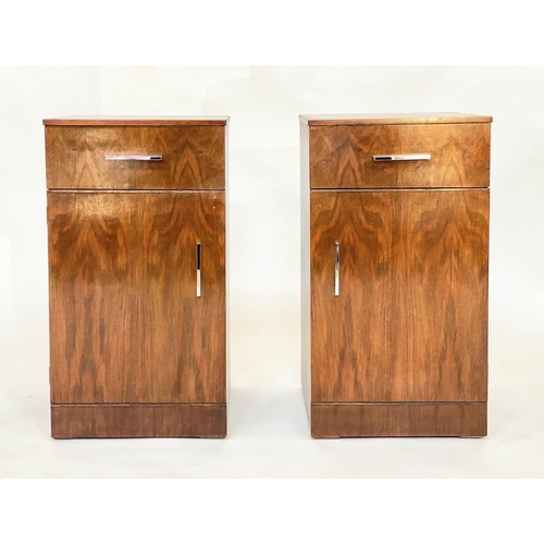 186 - ART DECO STYLE CABINETS, a pair, figured walnut each with drawer and cupboard door, 37cm x 39cm x 68... 