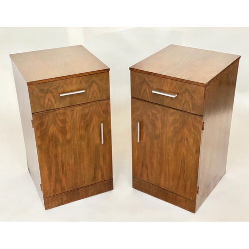 186 - ART DECO STYLE CABINETS, a pair, figured walnut each with drawer and cupboard door, 37cm x 39cm x 68... 