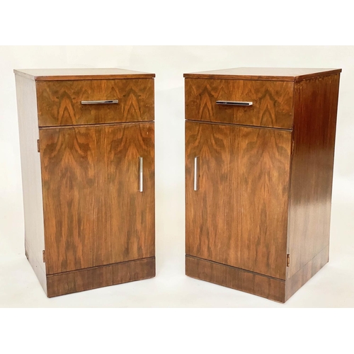 186 - ART DECO STYLE CABINETS, a pair, figured walnut each with drawer and cupboard door, 37cm x 39cm x 68... 