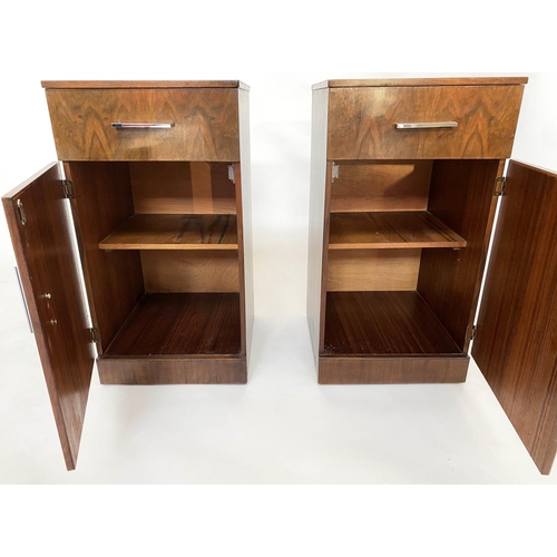 186 - ART DECO STYLE CABINETS, a pair, figured walnut each with drawer and cupboard door, 37cm x 39cm x 68... 