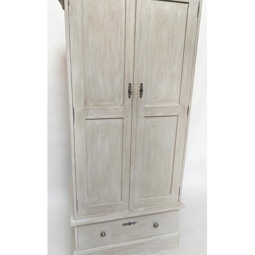 188 - ARMOIRE, French style traditionally grey painted with two panelled doors enclosing hanging space abo... 