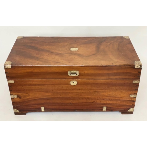 181 - TRUNK, 19th century Chinese export camphorwood and brass bound with rising lid and carrying handles,... 