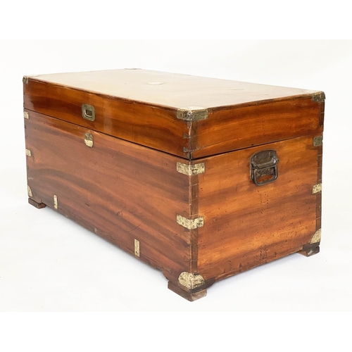 181 - TRUNK, 19th century Chinese export camphorwood and brass bound with rising lid and carrying handles,... 