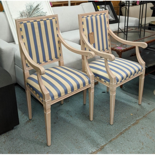 418 - WESLEY BARRELL OPEN ARMCHAIR, 104cm H, striped fabric finish.