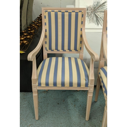 418 - WESLEY BARRELL OPEN ARMCHAIR, 104cm H, striped fabric finish.