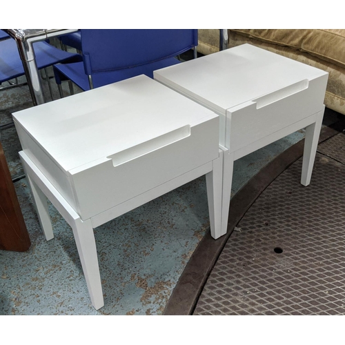 417 - SIDE TABLES, a pair, white painted, each with one drawer, 50cm x 42cm x 51cm. (2)