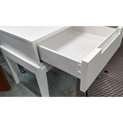 417 - SIDE TABLES, a pair, white painted, each with one drawer, 50cm x 42cm x 51cm. (2)