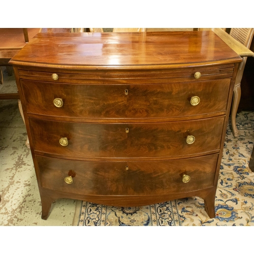 194 - BOWFRONT CHEST, 87cm H x 93cm x 53cm, Regency mahogany containing a brushing slide above four drawer... 