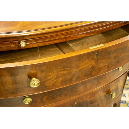 194 - BOWFRONT CHEST, 87cm H x 93cm x 53cm, Regency mahogany containing a brushing slide above four drawer... 