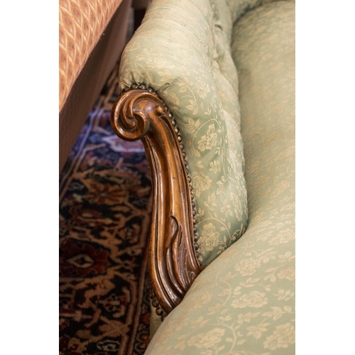 195 - CHAISE LONGUE, 91cm H x 179cm, mid Victorian walnut, circa 1860, in green fabric.